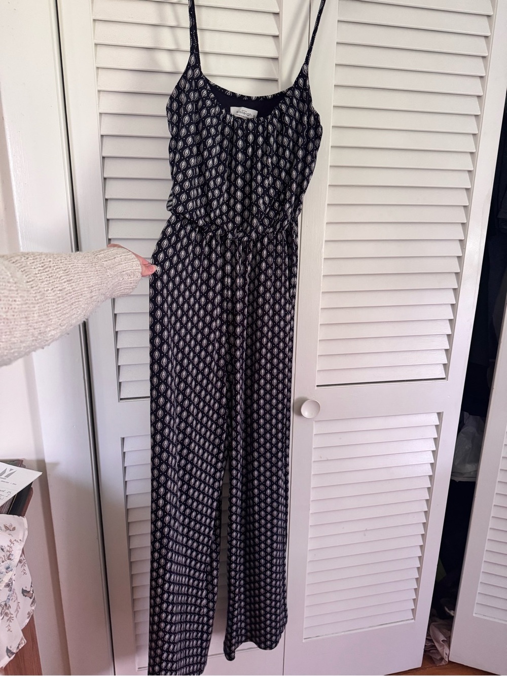Kaileigh Black and Cream Patterned Spaghetti Strap Jumpsuit